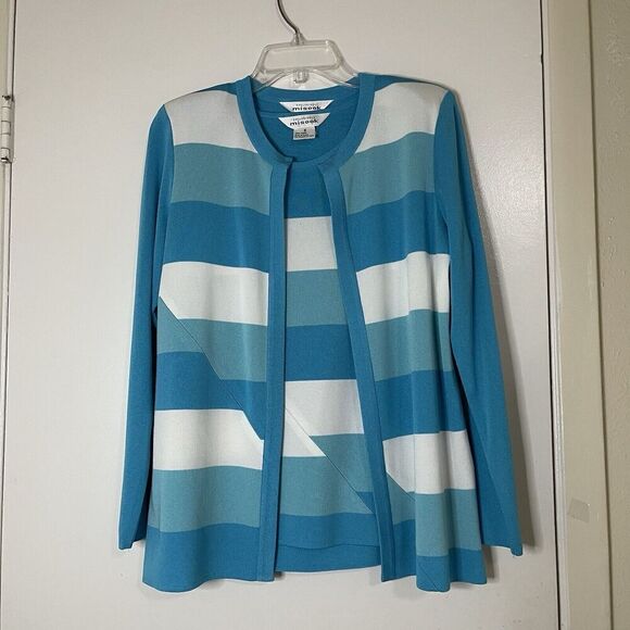 Exclusively Misook Blue striped color block cardigan sweater 2 piece Small - Picture 1 of 8
